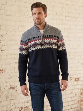 Weatherproof Men's Black, Gray & Red Zip-Up Fair Isle Sweater Size XL